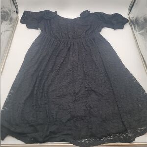 Torrid A Line Dress Womens 1XBlack Solid Lined Knee Length Short Sleeve Lace New